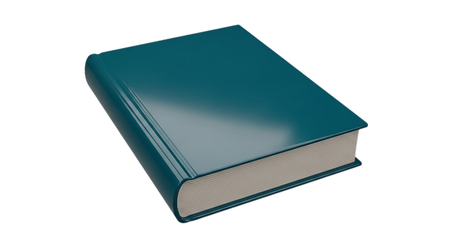 A closed teal hardcover book isolated on transparent background png