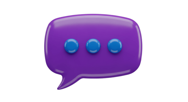 Purple speech bubble with three blue ellipses isolated on transparent background. sheach icon png