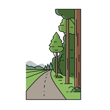 A cartoon illustration of a road and trees vector