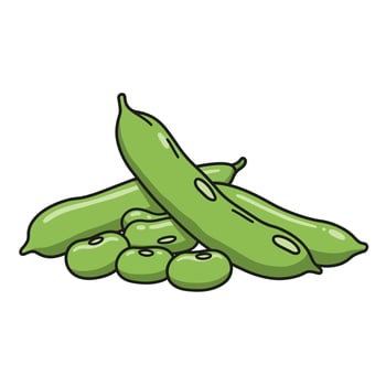A green pea pod with beans on it vector