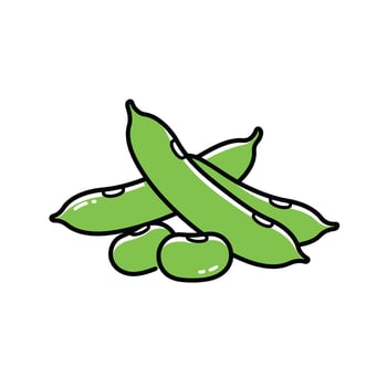 A green pea pod with two beans on it vector