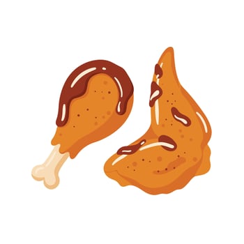 Chicken wings with sauce and bone on white background vector