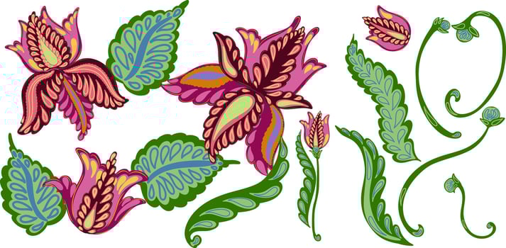 Colorful flowers and leaves vector design