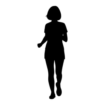 Silhouette illustration of a girl running, hurrying, jogging, sprinting vector