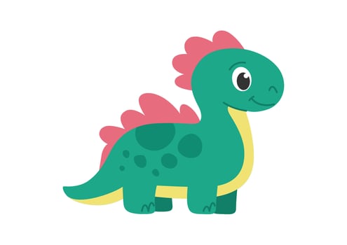 Childrens cartoon dinosaur diplodocus, brachiosaurus, brontosaurus. Green spotted dinosaur with a red crest on its back. Cute little prehistoric animal. illustration. vector