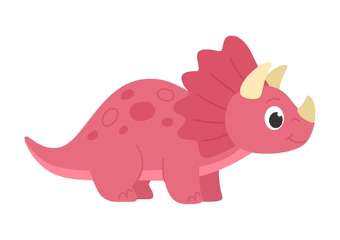 Childrens cartoon dinosaur triceratops. Cute pink dinosaur with horns and a collar. Cute little prehistoric animal. illustration. vector