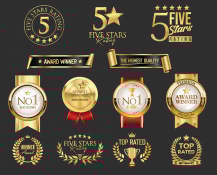 Five star ratings and award badges vector