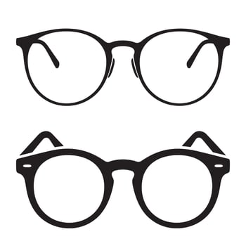 Art of pair of round eyeglasses silhouettes isolated on white background vector