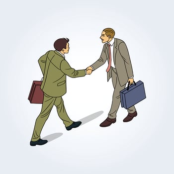 An illustration of to man and girl handshaking in formal dress for aggrement vector