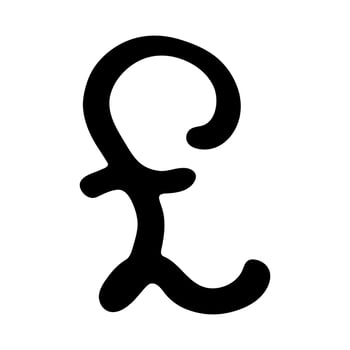 Hand drawn british pound currency symbol. Brush stroke doodle. Single element for design Money Brush vector