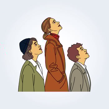 An illustration of people looking above vector