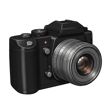 Black digital single lens reflex camera illustration against transparent background png