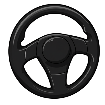 Black steering wheel cartoon style isolated on transparent background png