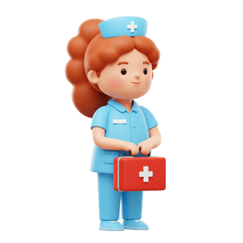 Cartoon 3 d nurse character with first aid kit medical healthcare rendering png