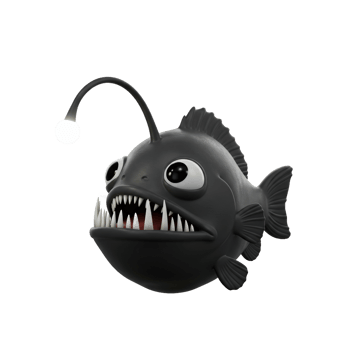 Cartoon anglerfish illustration with glowing lure in deep sea predator aquatic animal png