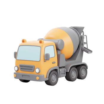 Cartoon concrete mixer truck construction vehicle 3 d render isolated on black png