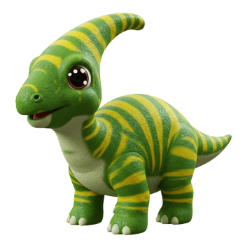 Cartoon dinosaur with green and yellow stripes isolated on transparent background png