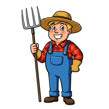 Cartoon farmer holding pitchfork agriculture rural life illustration png