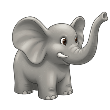 Cartoon elephant illustration in grey with transparent background for educational use png