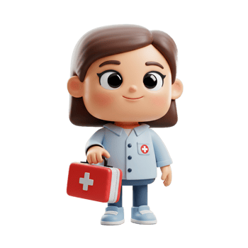 Cartoon female doctor with first aid kit medical illustration png