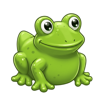 Cartoon frog illustration of friendly green amphibian animal with big eyes on transparent background png