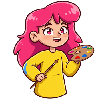 Cartoon girl with paint palette and brush illustration for creative projects png