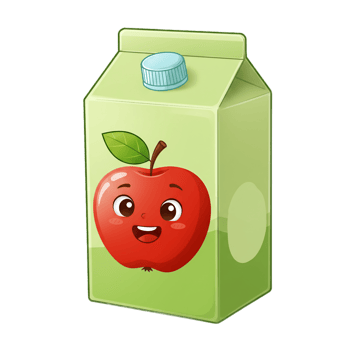 Cartoon juice box with apple character illustration for food and beverage designs png