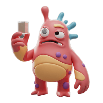 Cartoon monster character holds cube abstract graphic illustration isolated png