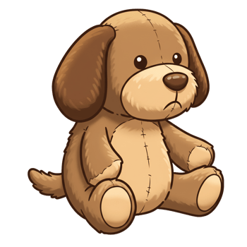 Cartoon plush dog illustration stuffed animal isolated on black png