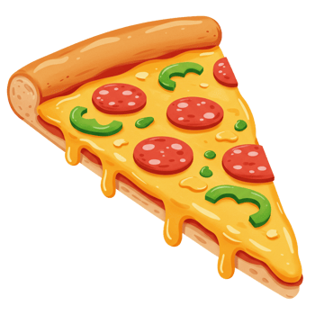 Cartoon pizza slice with pepperoni and green pepper illustration png
