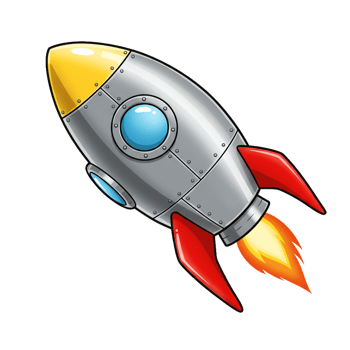 Cartoon rocket ship launching into space technology and innovation png