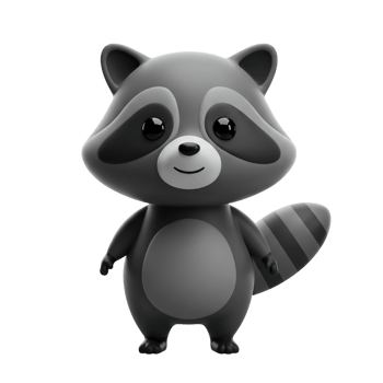 Cartoon raccoon illustration in grayscale 3 d render on transparent background png
