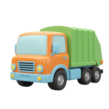 Cartoon style garbage truck isolated on transparent background 3 d render png