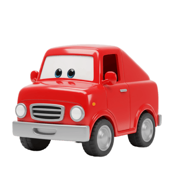 Cartoon style red car illustration with expressive eyes isolated on transparent background for kid friendly content png