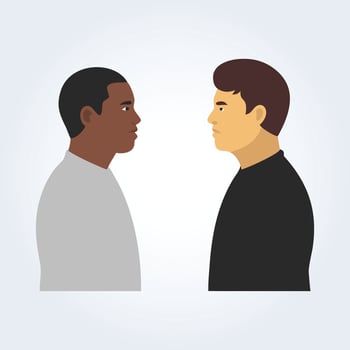 A character illustration of black and white men vector