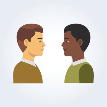 A character illustration of a black man and a white man, calm faces, side view vector