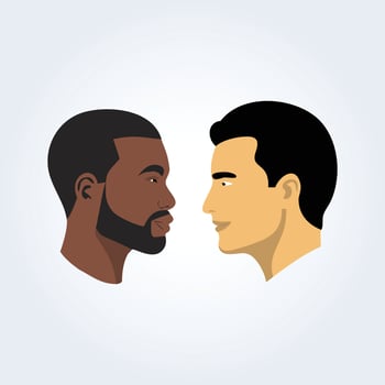 A character illustration of a black man and a white man's heads side view vector