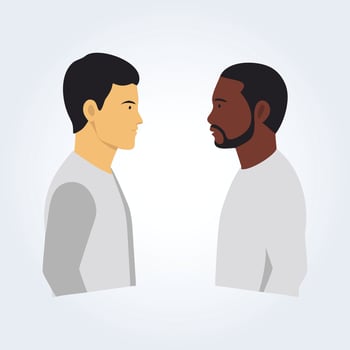 A character illustration of black and white men talking vector