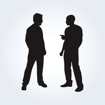 a flat illustration of two boys talking to each other vector