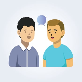 A character illustration of a black man and a white man, chatting vector