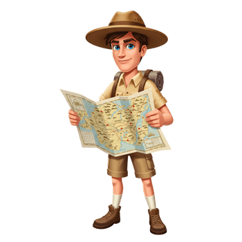 Cartoon traveler holding map vacation and adventure concept png