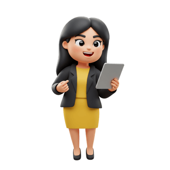 Cartoon woman with tablet business and technology concept png
