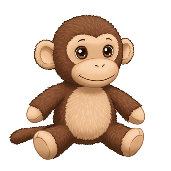 Charming plush monkey toy with soft fur and smiling face isolated on transparent background png