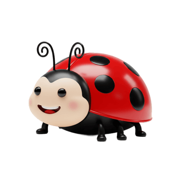 Cute cartoon ladybug with red shell and black spots digital illustration png