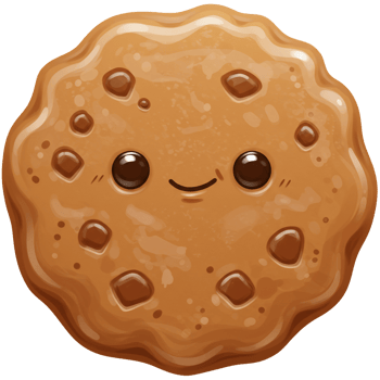 Cute cartoon cookie food icon with smiling face and chocolate chips png