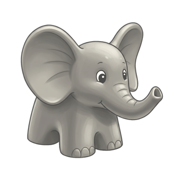 Cute gray elephant cartoon illustration isolated on black png