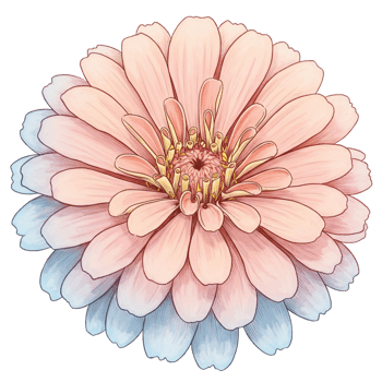 Delicate pink and blue watercolor flower illustration isolated on transparent background png