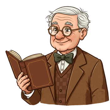 Elderly man reading book cartoon illustration png