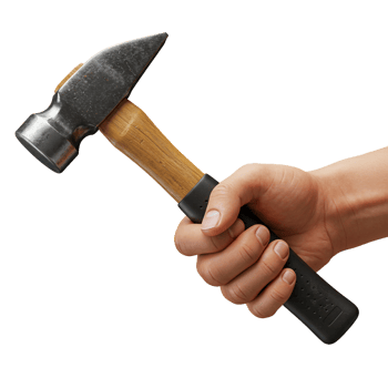 Hammer hand tool isolated on transparent background holding carpentry equipment png
