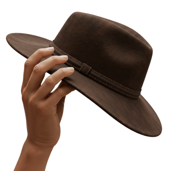 Hand hold brown felt hat fashion accessory png